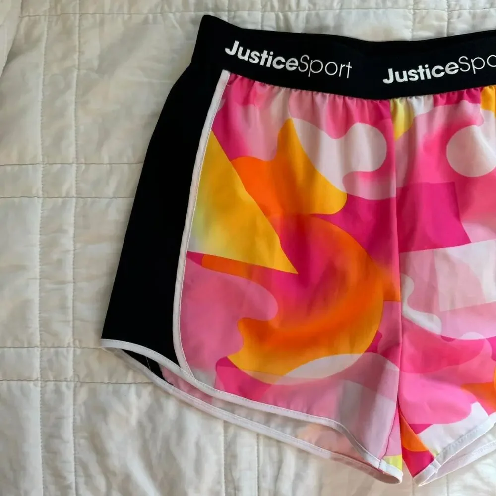 Justice kids girls L 12 14 beachy‎ running shorts pink orange black